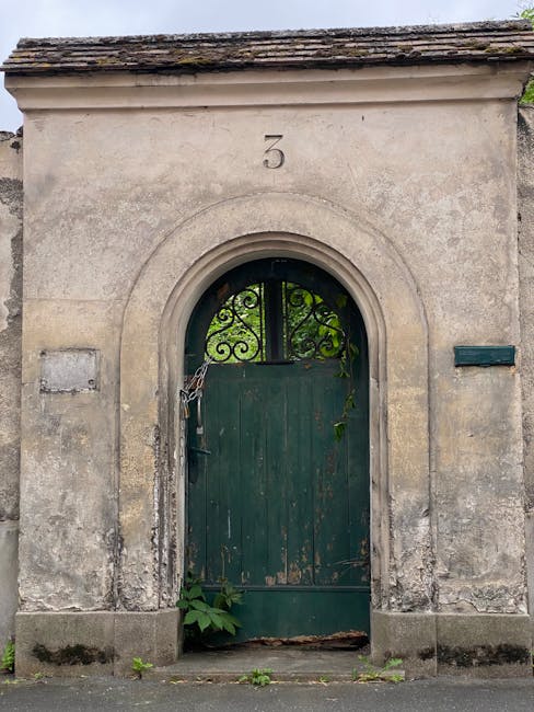 The entrance to wellness with green doors
