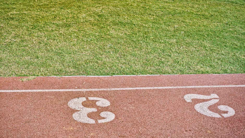 Athletic running track with lanes