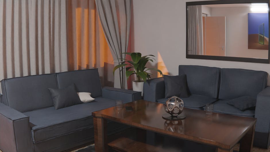 Comfortable lounge area with dark sofas